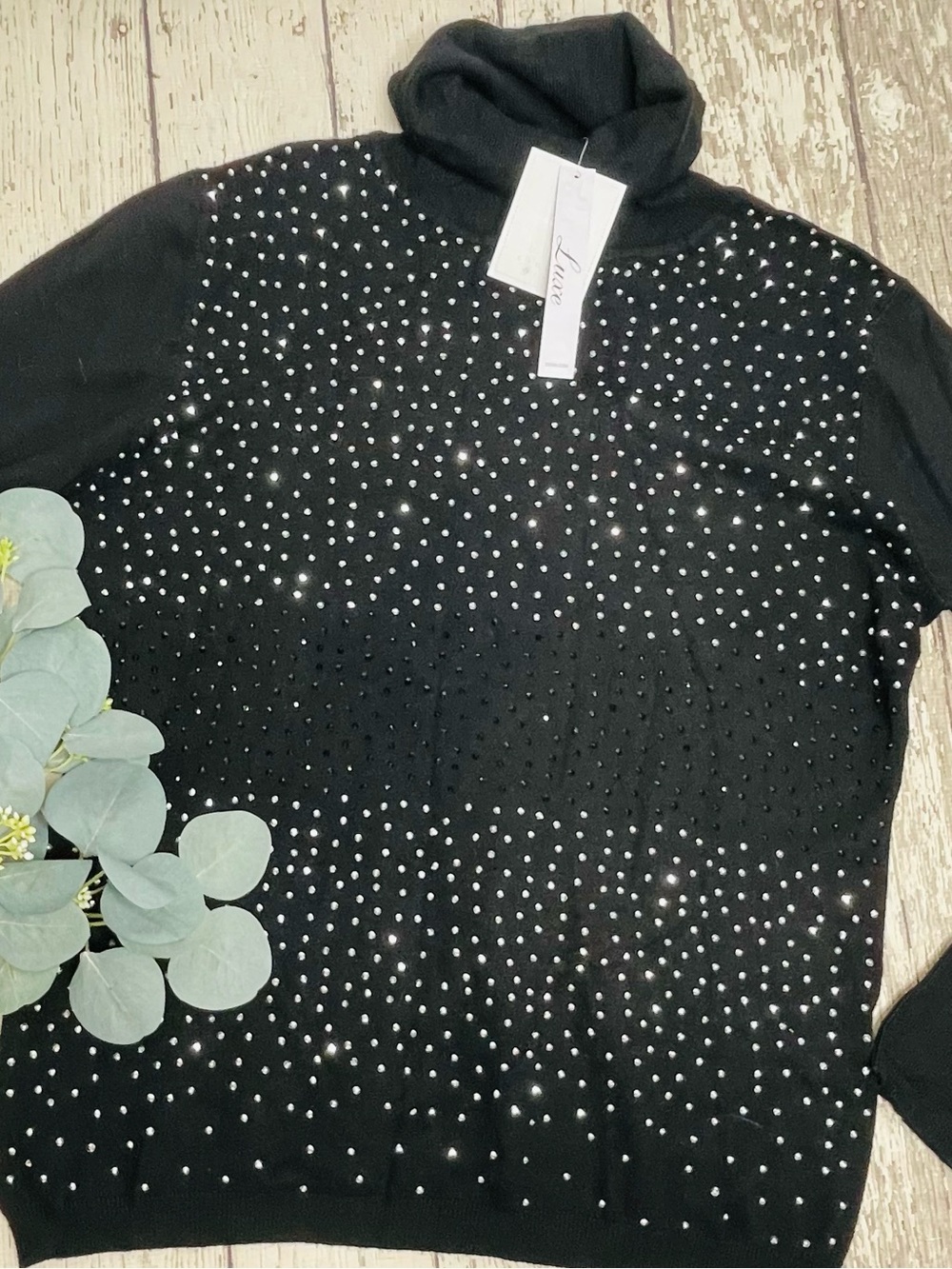 Liquid by Sioni Rhinestone Turtleneck Long Sleeve Top
